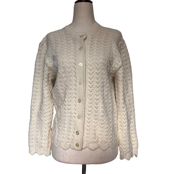 Vitg 80s Pointelle Knit Cardigan Women Sz S Cottagecore Coquette Wintuk Scallop - Picture 1 of 10